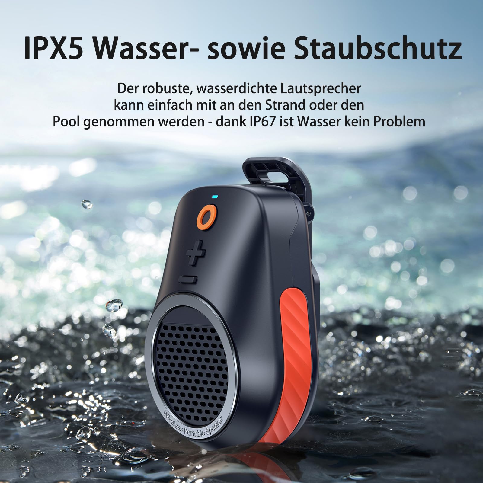 Altoparlante Bluetooth 5.4 Portatile – Suono Potente, 15 Ore Di Durata E Clip Resistente