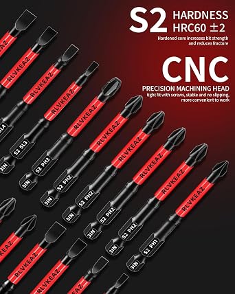 10-PCS 3 Long Magnetic Screwdriver Bits Set: Phillips Bits #1/#2/#3 & Slotted Head - S2 Alloy Steel, 1/4 Hex Shank for Impact Driver, Power Drill - Pro & DIY