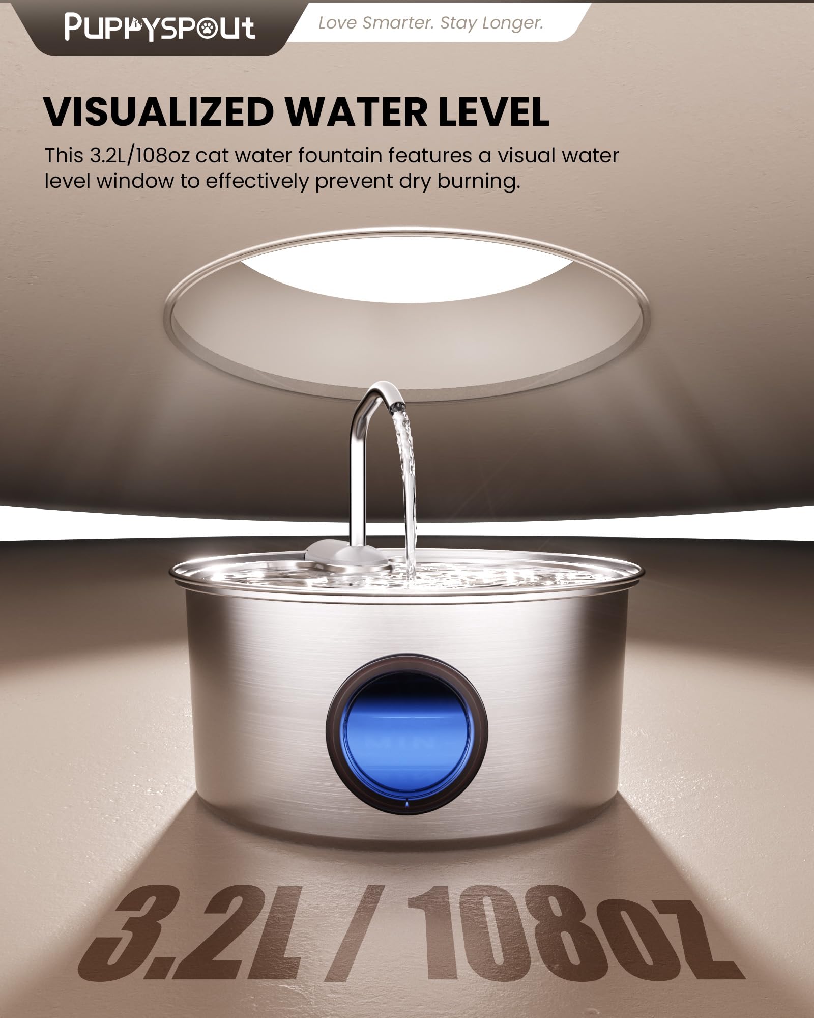 Cat Water Fountain Stainless Steel - 108oz/3.2L Automatic Cat Water Fountain for Drinking with 3PCS Filters, Metal Pet Water Fountain Water Dispenser for Cats, Puppy, Multiple Pets - image 2