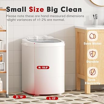 Superday Mini Washing Machine, 6.6LBS Washing Capacity Small Portable Washer, Single Tub Compact Portable Washing Machine with Spin Cycle for Home, Apartments, Outdoor, RV, Dormitory, Grey White