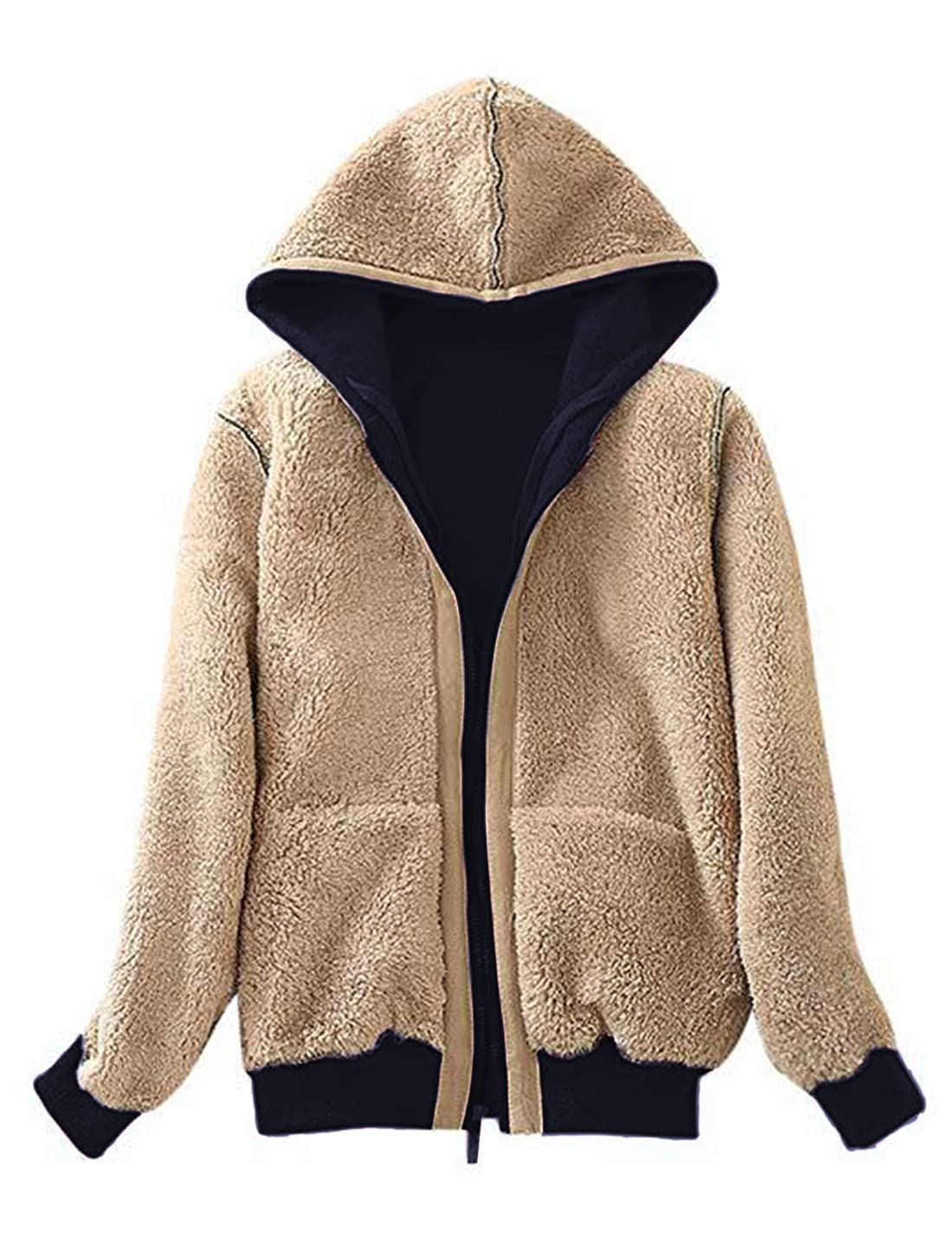 Sukany Felpa invernale da donna, con cerniera, foderata in pile Sherpa, calda felpa