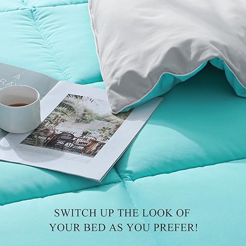 Miniatura 6 de Aisbo Juego de edredón reversible King  Juego de edredón esponjoso de 3 piezas, suave y ligero, gris turquesa, edredón alternativo para todas las