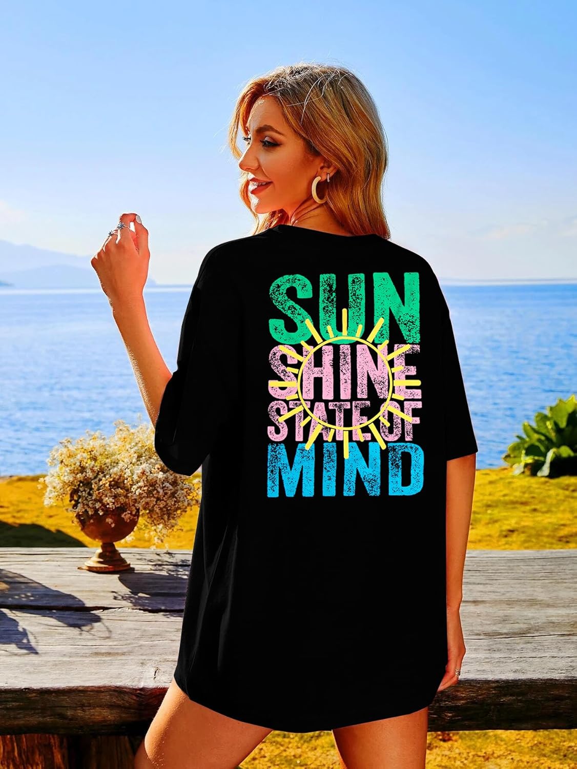 Salty Beach Oversized Shirt Women Hawaiian Beach Shirts Sunshine Graphic Tee Summer Vacation Tees Tops - Image 3