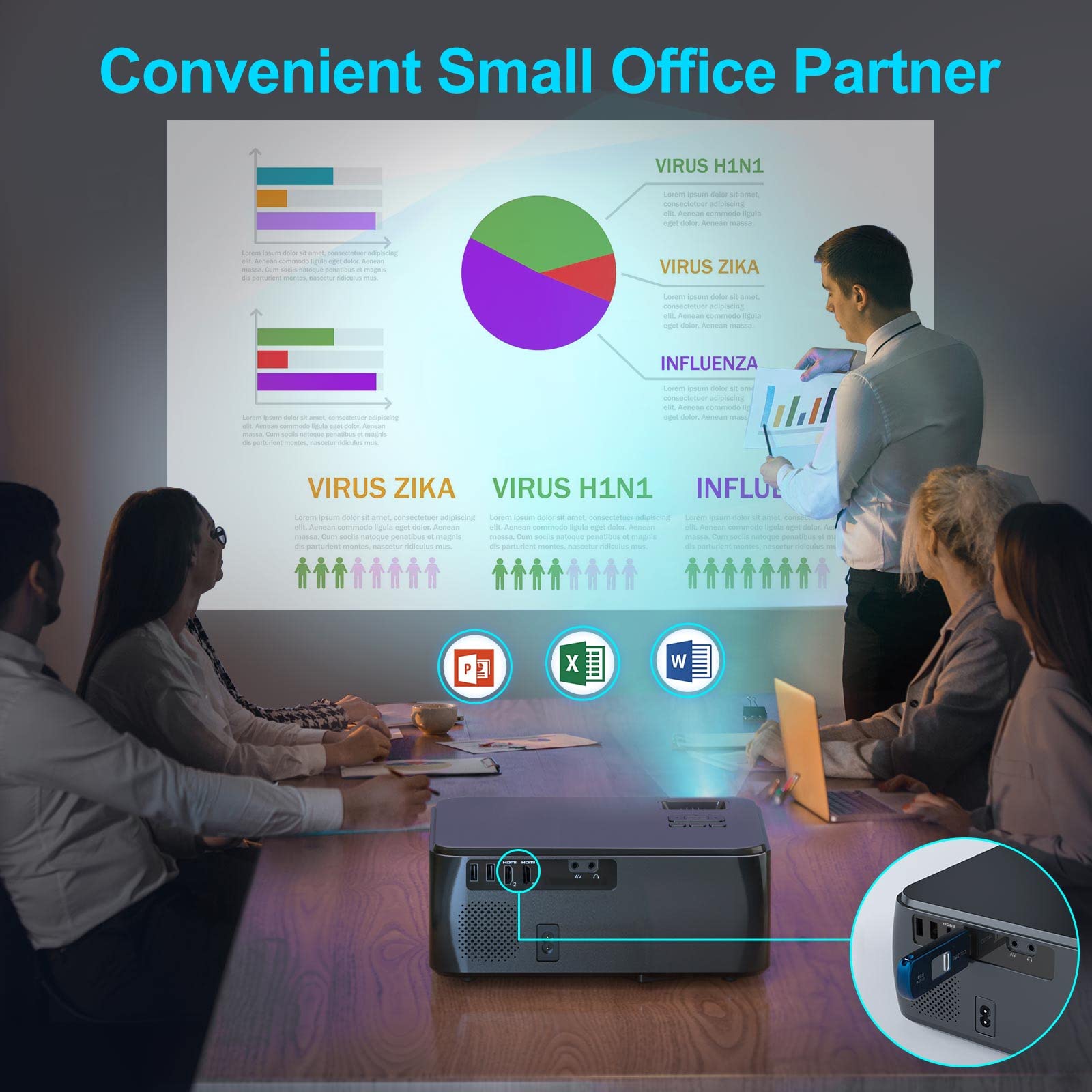 WiMiUS K8 Full HD 1080P WiFi Bluetooth Video Projector with USB