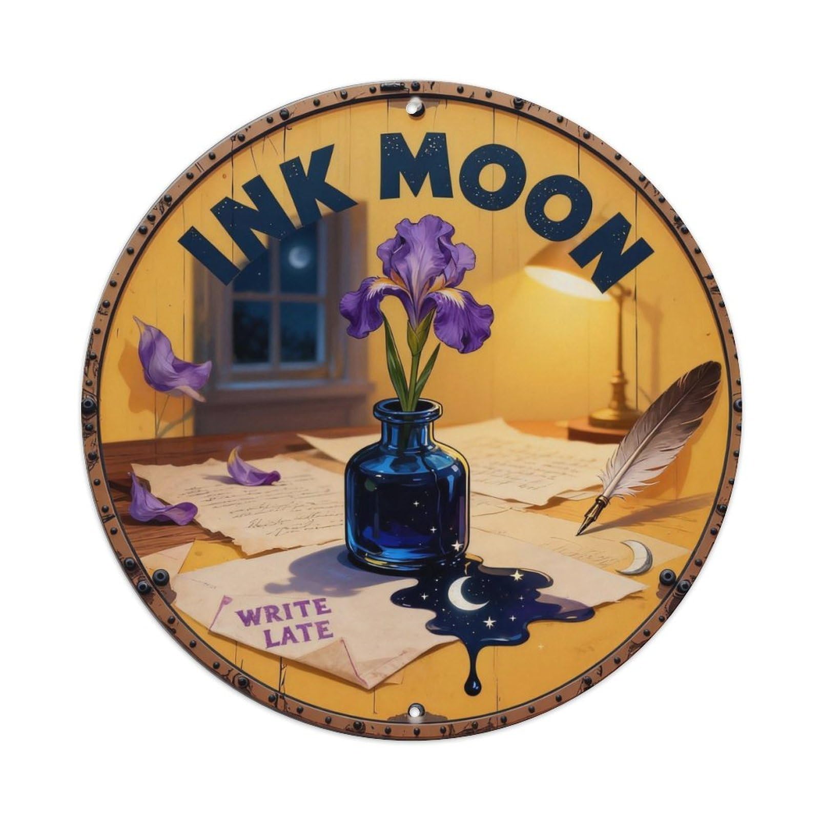 Ink Moon Sign Metal Tin Sign Plaque