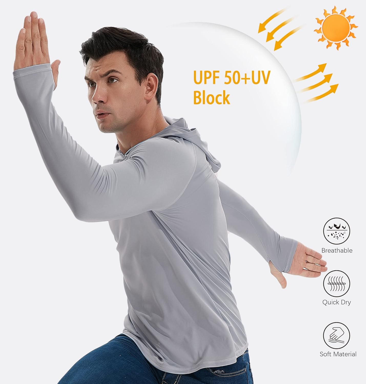 TELALEO 3 Pack Men's UPF 50+ Sun Protection Lightweight Hoodie Performance Long Sleeve SPF UV Shirt for Fishing Running - Image 3
