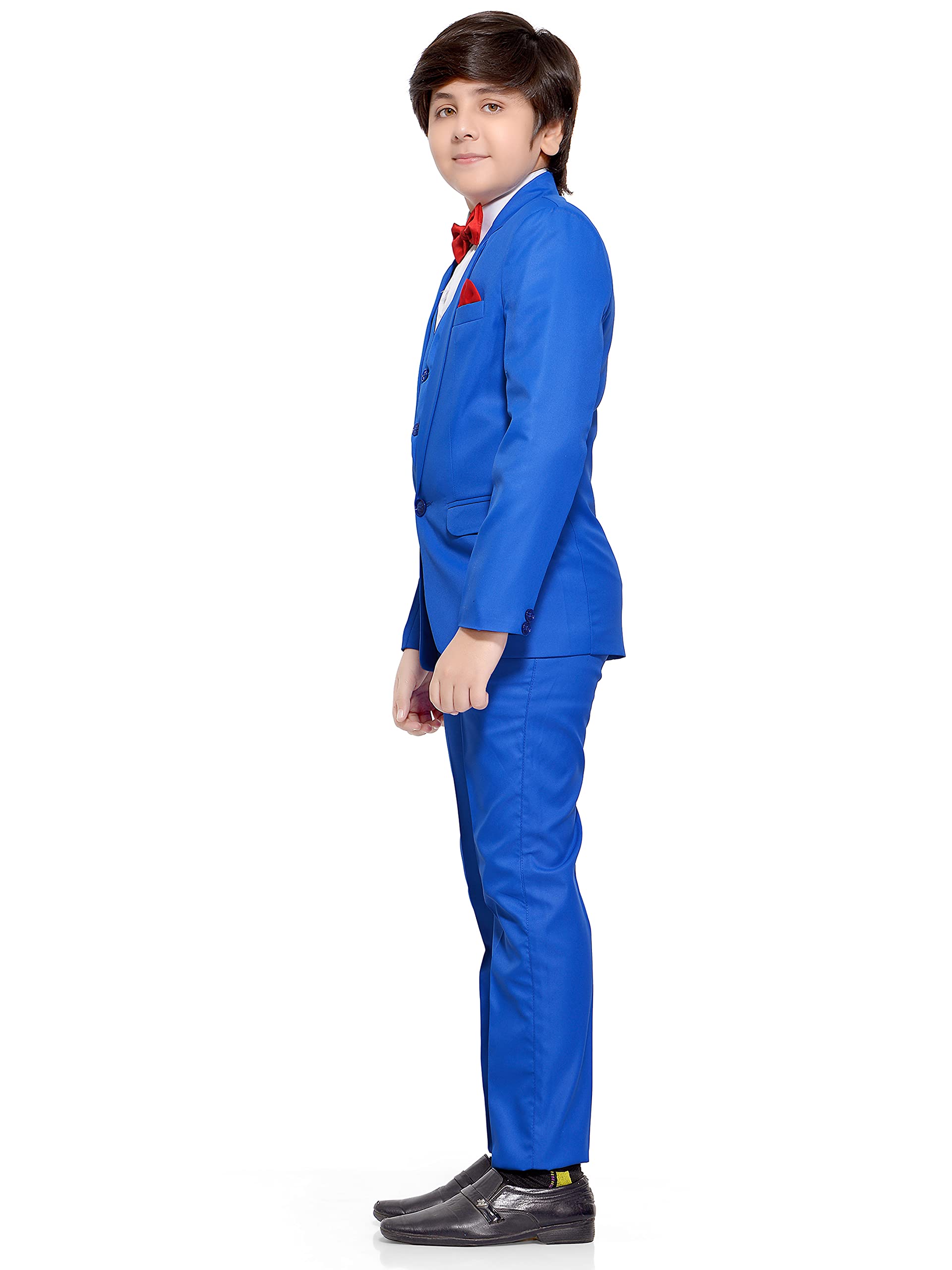 Jeetethnics Boys Navy Blue Coat Suit Set with Waistcoat Shirt and Trousers (9088D)
