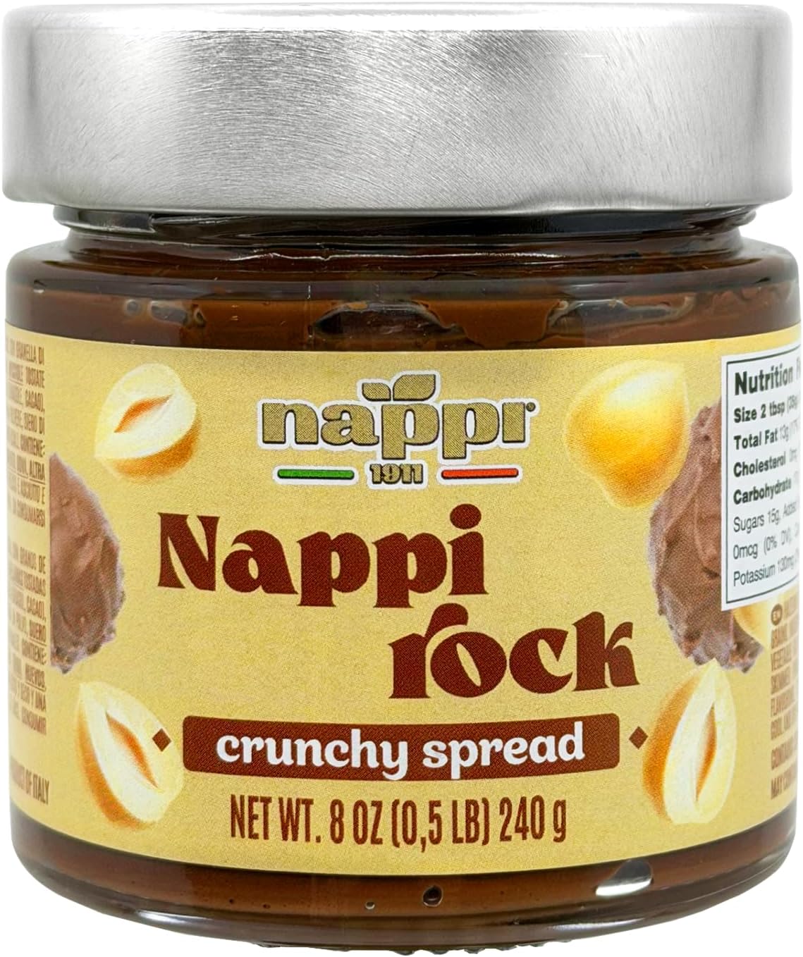 nappi 1911 Spreadable Crunchy Hazelnut Chocolate Spread, 8.5 oz (240 g), Nocciola, Nappirock, Product of Italy, Creamy Chocolate Butter, Nocciolata, Product of Italy
