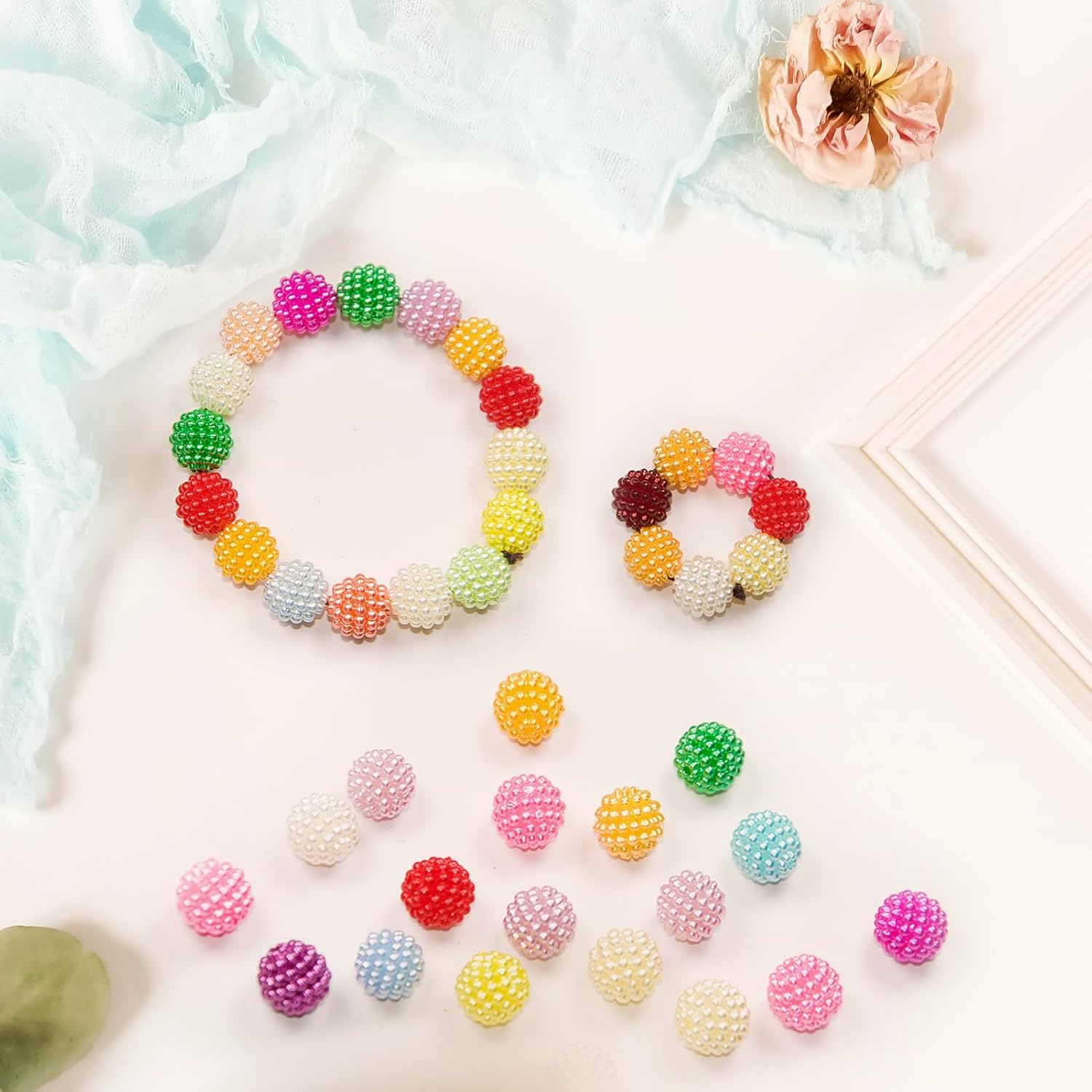 200Pcs Bayberry Round Beads,12mm Acrylic Imitation Pearl for Jewelry Making,Loose Pearl Beads for Bracelet Necklace Earring DIY Art Craft Projects Home Decoration-Mixed Color - Image 3