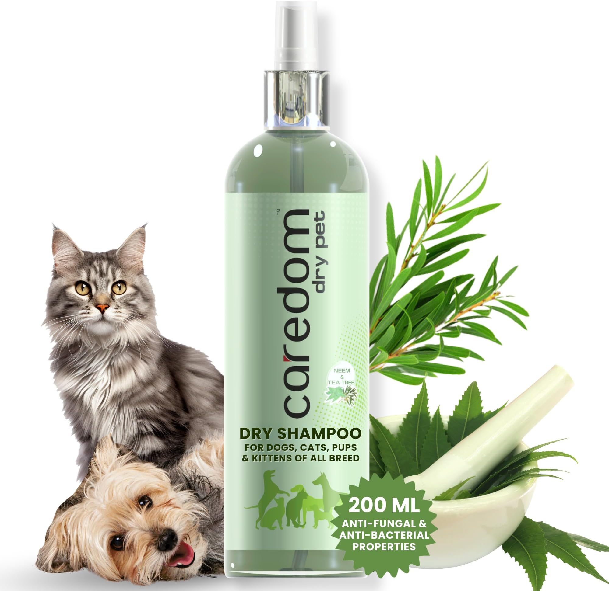 Dry Pet Dog Shampoo & Cat Dry Shampoo For Water Free Bath | Dry Shampoo Spray With Neem & Tea Tree Extracts | Dog&Cat Shampoo With Anti Fungal & Anti Bacterial Properties | Pet Shampoo (200ml)