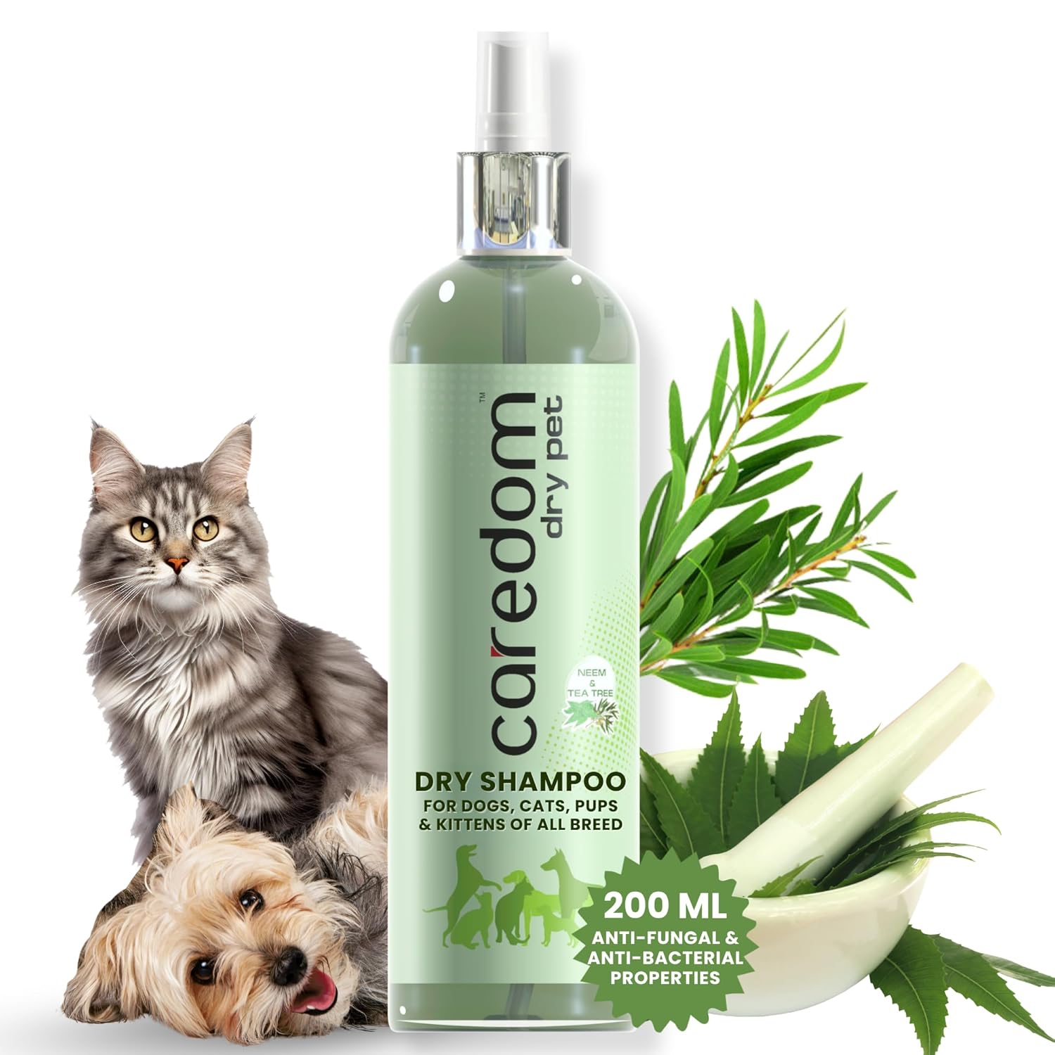 Caredom Dry Pet Dog Shampoo & Cat Dry Shampoo For Water Free Bath | Dry Shampoo Spray With Neem & Tea Tree Extracts | Dog&Cat Shampoo With Anti Fungal & Anti Bacterial Properties | Pet Shampoo (200ml) Caredom Dry Pet Dog Shampoo & Cat Dry Shampoo For Water Free Bath | Dry Shampoo Spray With Neem & Tea Tree Extracts | Dog&Cat Shampoo With Anti Fungal & Anti Bacterial Properties | Pet Shampoo (200ml)