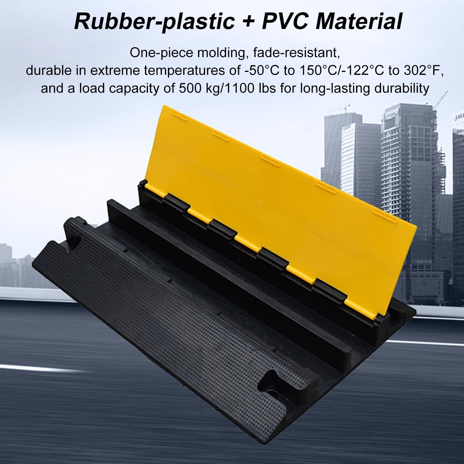 Protector Cable de 90 Cm, Pasacables Suelo de 2 Canales, Reductor de Velocidad de PVC y Caucho-plástico con Superficie Antideslizante, Capacidad de 500 Kg para Exteriores, Garajes