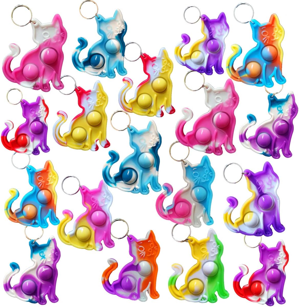 100 Packs Bulk cat Animal Fidget Mini pop Keychain ， Birthday Party Favors Children Kids summer Students Prize