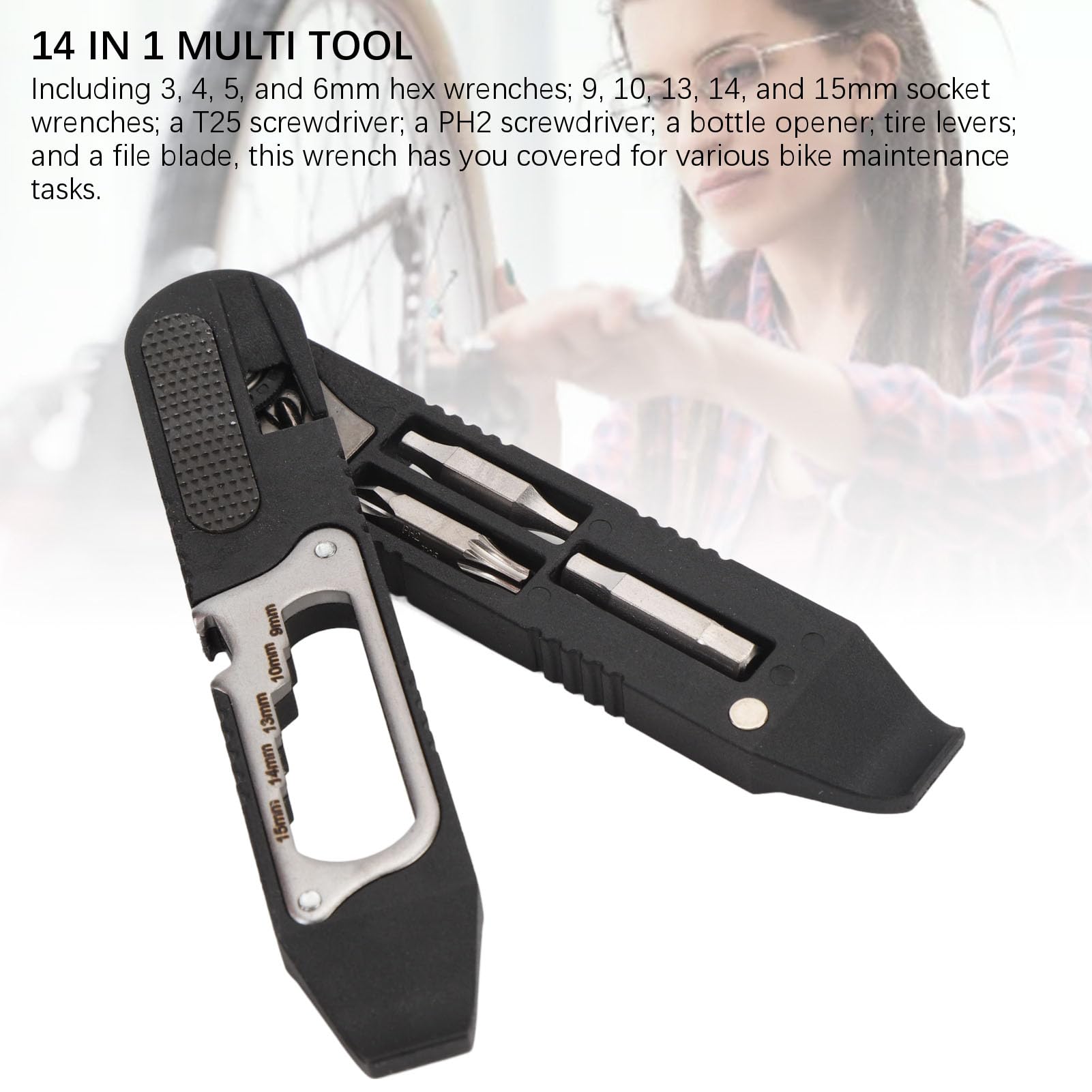 Bike Ratchet Repair Tool, 14 in 1 Multifunction Wrench with Tire Levers Compact Cycling Maintenance Kit for Road & Off Road Riders