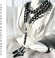 Vista 18 de Tiger Eye Cross Necklace for Men, Obsidian Necklace, Hematite Cross Pendant Lava Rock Rosary Healing Crystal Necklaces