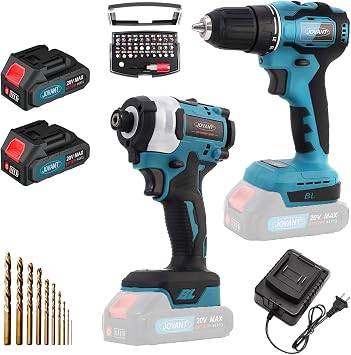 Cordless Drill and Impact Driver, Electric Drill and Impact Driver Combo Kit with 3/8-inch Electric Drill and 1/4-inch Impact Driver with 2 2A Batteries and 1 2.4A Charger