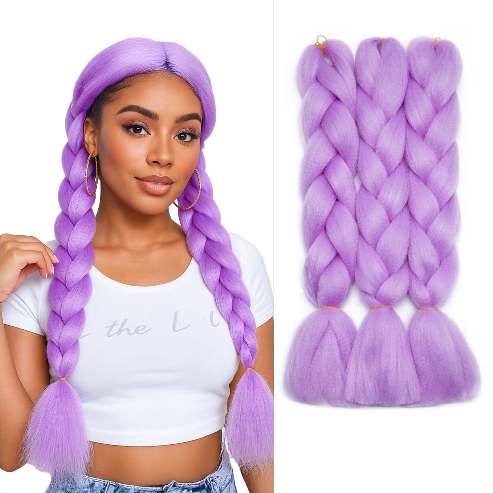 tesshair Braiding Hair Extensions 24 Inch Jumbo Braiding for Twist Braiding Synthetic Fashion Braids Extensions Hair Natural Braid Extensions for Women Grils (Light Purple