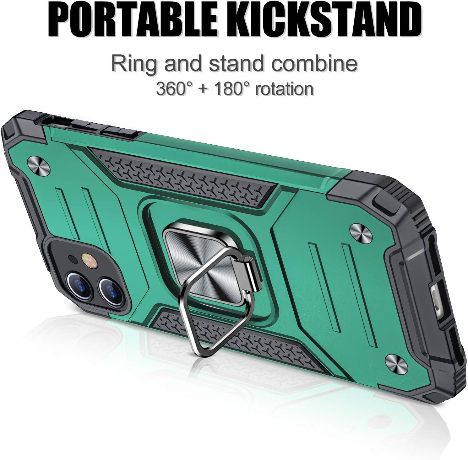 JAME Designed for iPhone 11 Case with Screen Protector 2PCS, Military-Grade Drop Protection, Protective Phone Cases, with Ring Kickstand Shockproof Bumper Case for iPhone 11 6.1 Inch Green