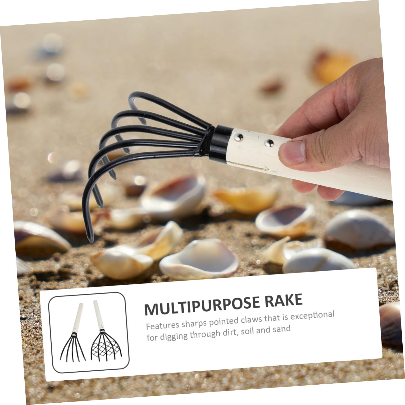 DOITOOL 2 Stück Handrechen aus Eisen mit Holzgriff 5-zinkiger Klauenrechen als Ausgrabungswerkzeug für Meeresfrüchte Beim Garten und Strandgarten in Sommerferien