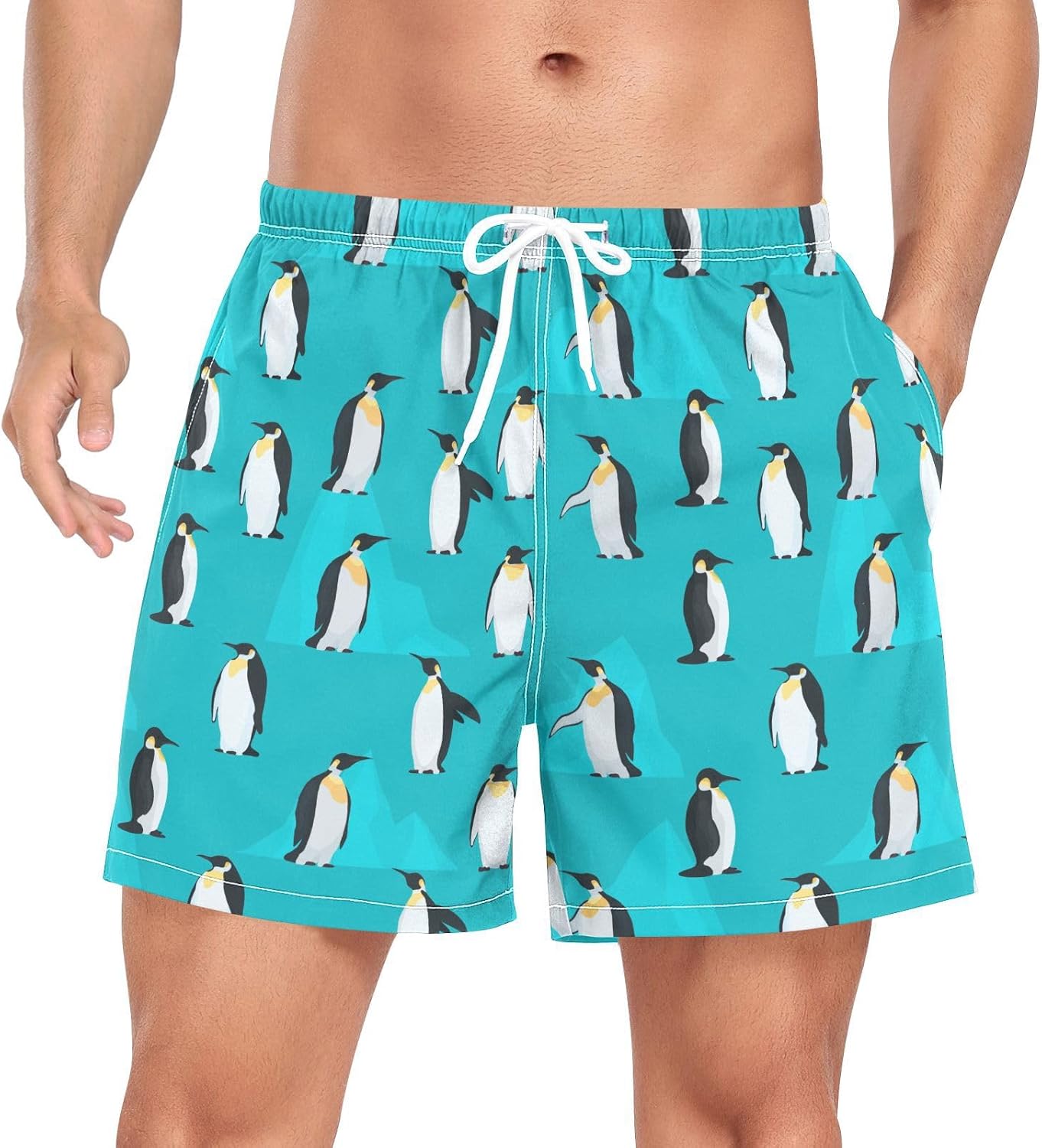Crane and Pine Tree Men's Swim Trunks with Liner Summer Quick Dry Beach Shorts Swimwear Bathing Suit S-XXL