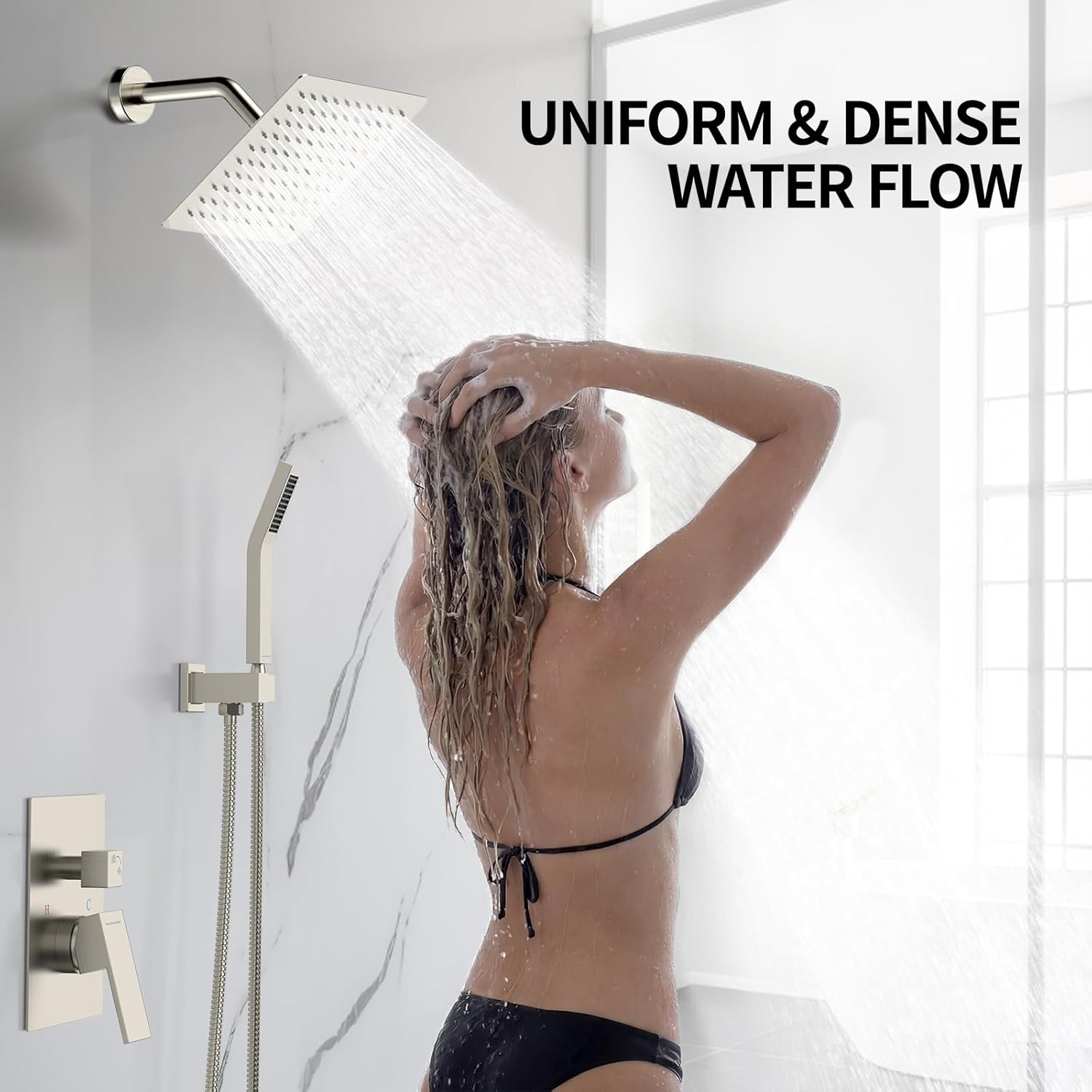 SR SUN RISE Shower Faucet Set - Shower Valve with 8 Inch Rainfall Shower Head and Handheld Shower - Wall Mounted Shower System with Rough In Valve and Shower Faucet Trim Repair Kits - Brushed Nickel