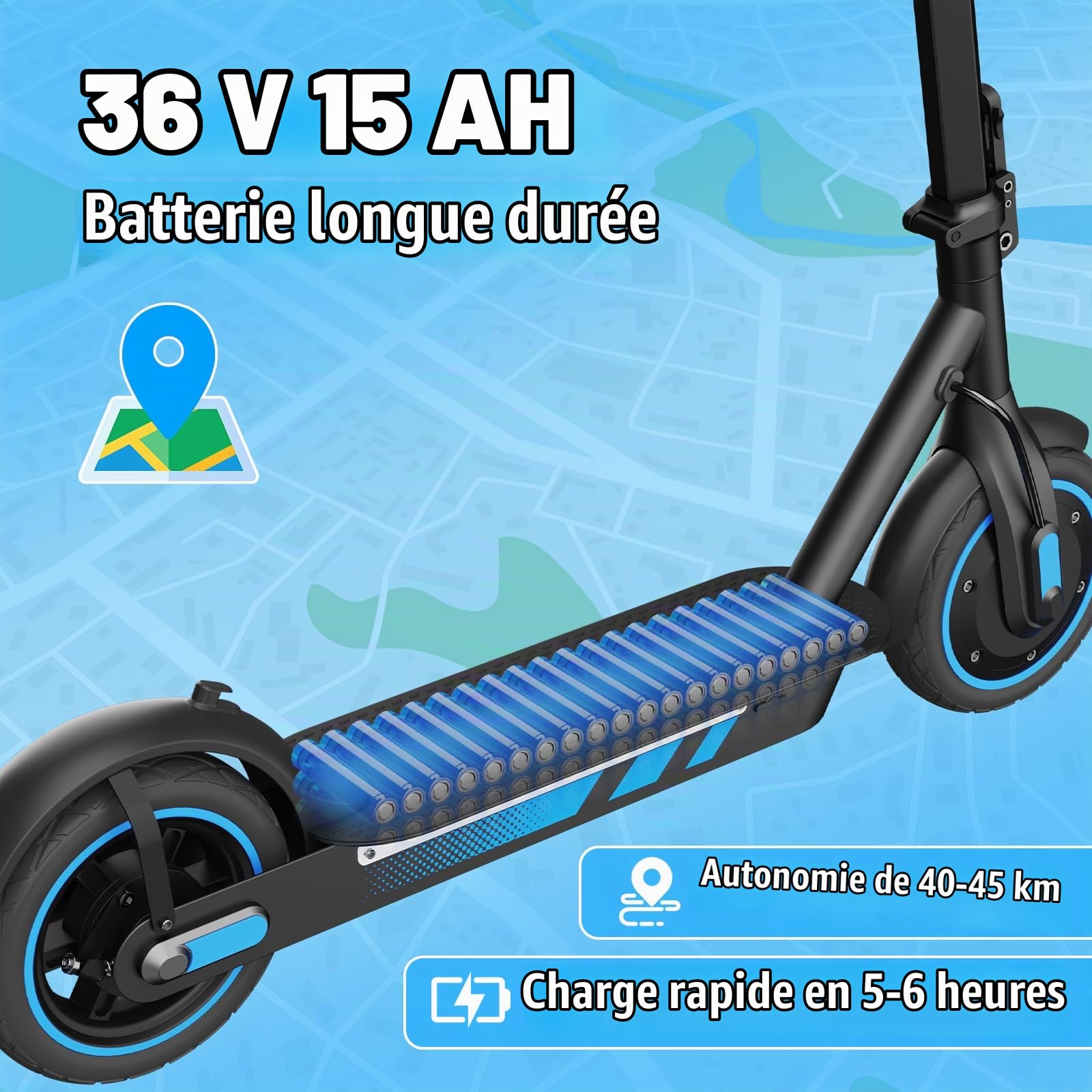 Trottinette Électrique Adulte, Pneus Pneumatiques de 10", Trottinette Electrique 500W, Vitesse Maximale 25km/h, Autonomie 35/45km, Batterie 10.5AH/15Ah, APP, Charge Max 120 KG