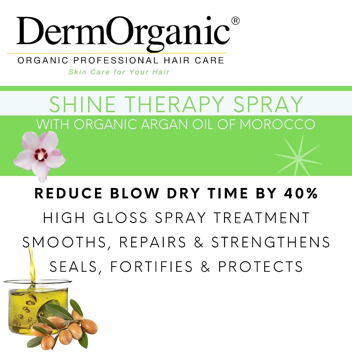 DermOrganic Shine Spray Therapy for Hair with Argan Oil - Smooths, Repairs, Strengthens, 4 fl.oz.