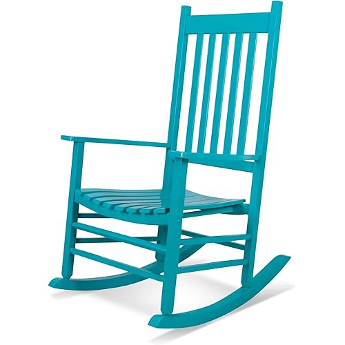 Shine Company Vermont Porch Rocker, High Back Wood Rocking Chair, Aruba