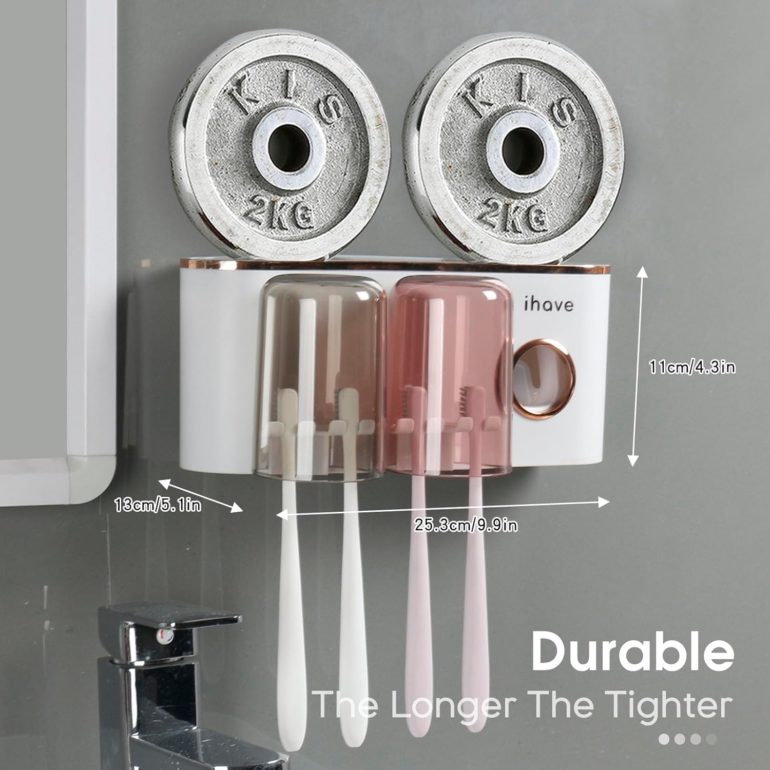 iHave Toothbrush Holders Bathroom Decor with Toothpaste Dispenser, 2 Cups Toothbrush Holder Wall Mounted Bathroom Accessories - Image 5