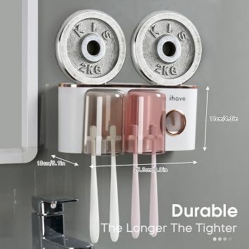 iHave Toothbrush Holders Bathroom Decor with Toothpaste Dispenser, 2 Cups Toothbrush Holder Wall Mounted Bathroom Accessories