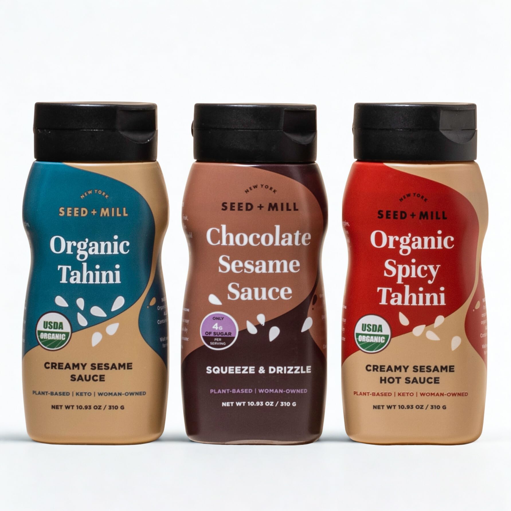 Seed + Mill - Tahini Sauce - Squeezy Trio - Vegan, Kosher, Keto, Paleo, Gluten Free - Silky Smooth Texture - Great in Hummus, Dressings, on Falafel -