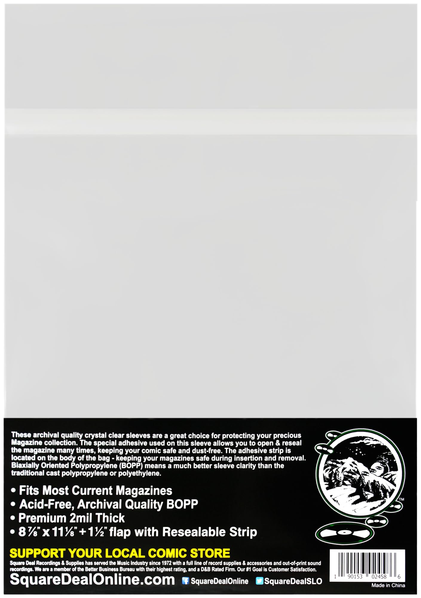(100) Archival Quality Magazine Sleeves - Crystal Clear Polypropylene - Resealable - Premium 2mil Thick - #MASB02RSTH