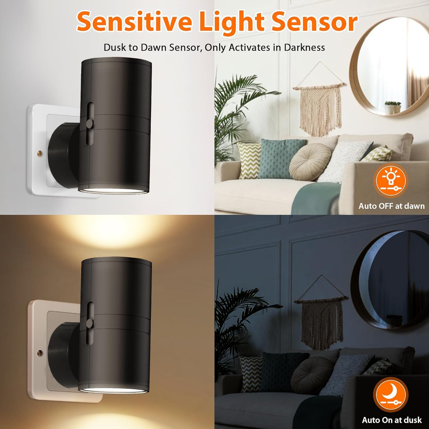 LED Night Light Plug in Wall, 2 Pack Modern Night Light with Dusk to Dawn Sensor, Adjustable Brightness 0-80LM, 3000K Warm White Dimmable Night Lights for Hallway Bedroom Stair Bathroom Toddler - Image 3