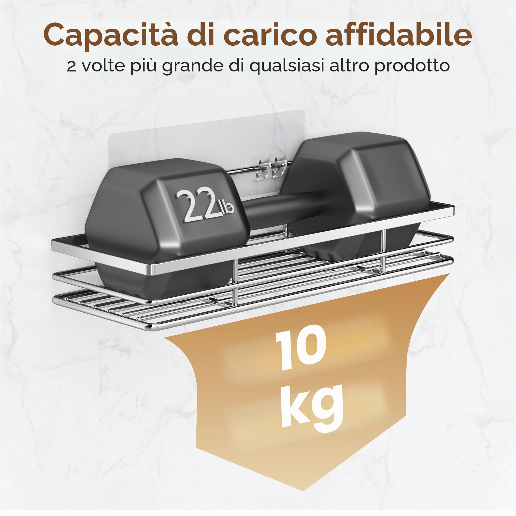 Pickpiff Mensola per doccia senza foratura SUS304 in acciaio inox, 2 pezzi, mensola doccia con 2 ganci, organizer bagno, supporto per shampoo per doccia autoadesivo