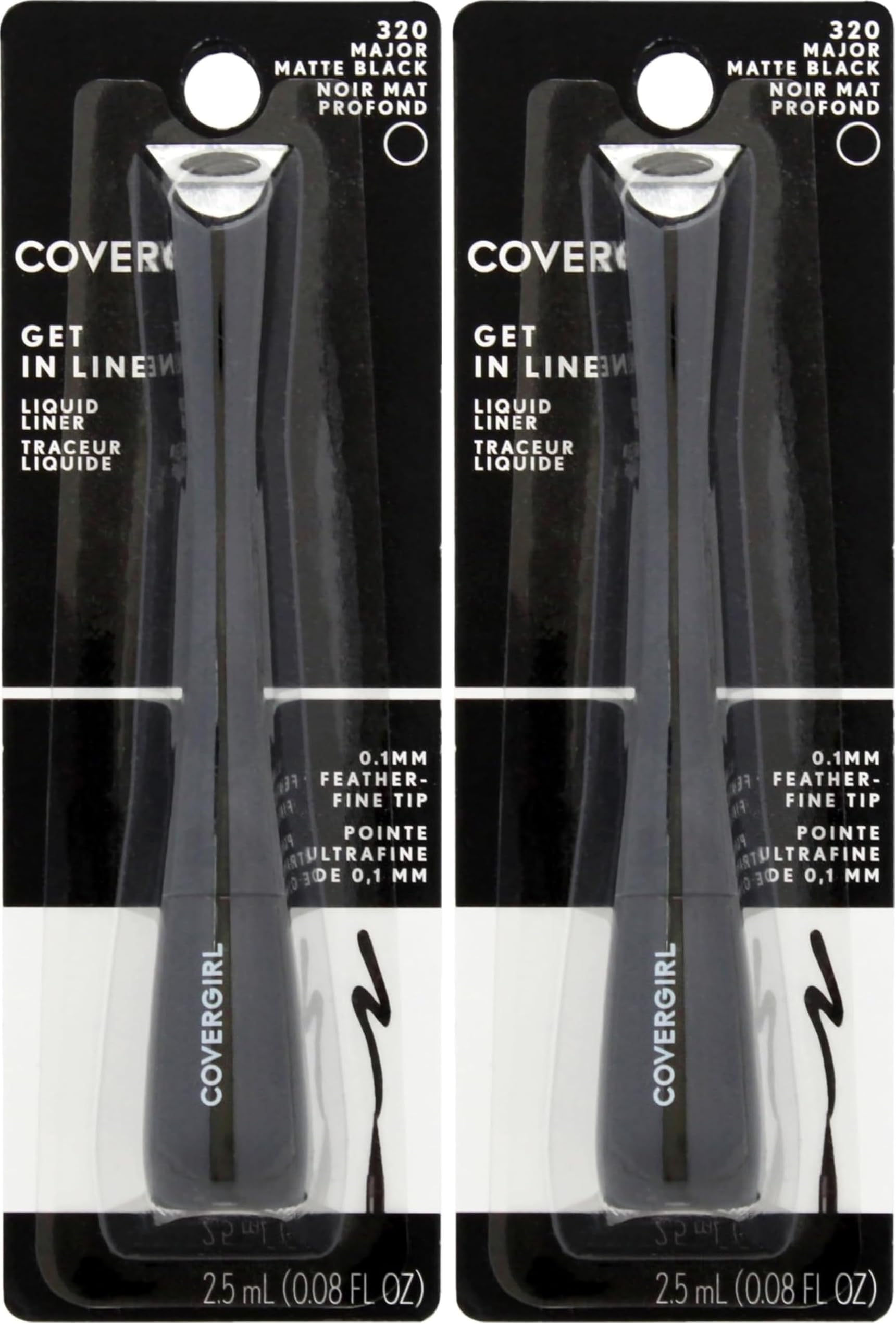 Get In Line Liquid Eyeliner, Black Crystal, Long Lasting, 0.08 Ounces, Feather-Fine Tip, Contour-Grip Handle, Quick-Dry Liquid Eyeliner, Removes Easily (Pack of 2)