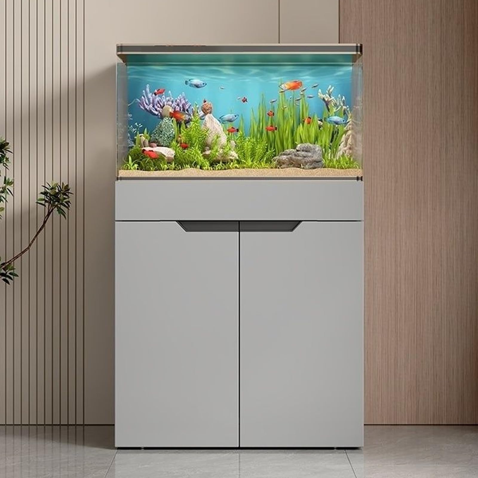 Meuble Pour Aquarium En Bois, Support Pour Reptiles, Étagère Avec Panneau Arrière Perforé Et Grand Espace De Rangement Pour Accessoires.(Gray,80cm/31in)