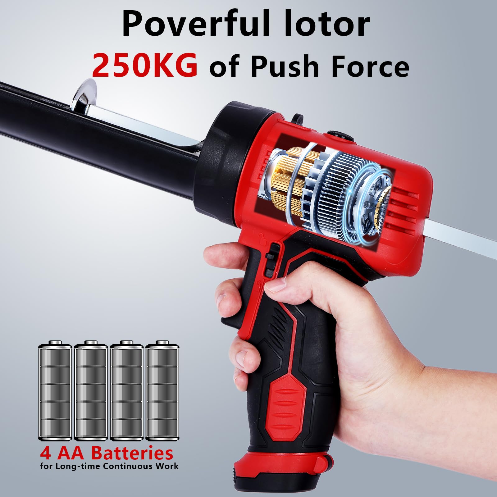 Pistolet Silicone Électrique Sans Fil 300ml, Pistolet à Cartouche Léger 0.9kg avec Poignée Ergonomique LED, Alimenté par Piles AA pour Étanchéité des Fenêtres Salle de Bain et Joints de Voiture