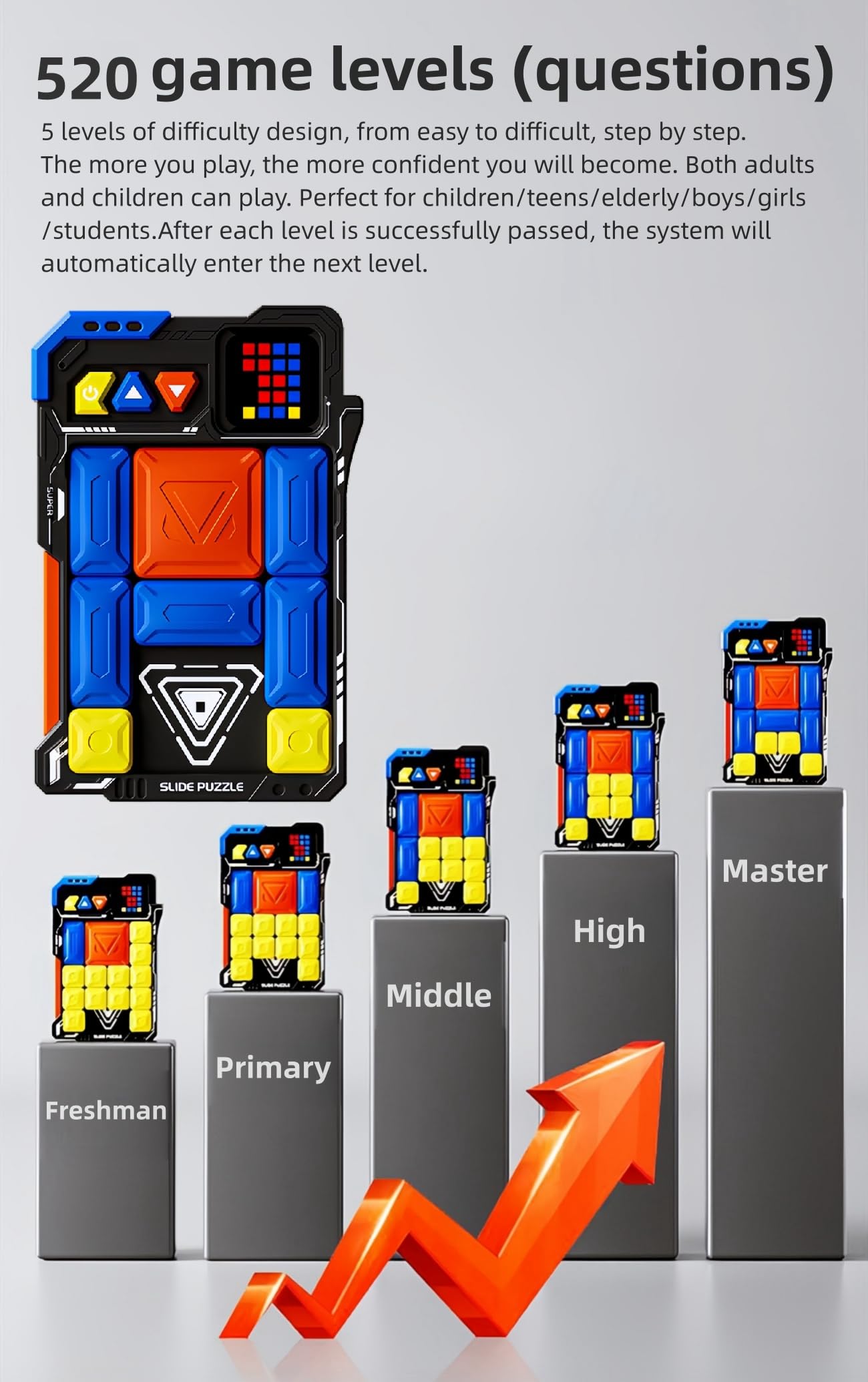 HLF Súper Máquina de Rompecabezas Apariencia del Mecha Juego Escape del Laberinto HuaRong Bloques 520 Niveles Inducción Automática Diseño Magnético Puzzle lógico Juguetes de Regalo para niños (Black)