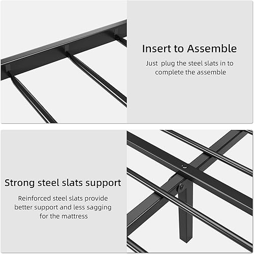 Miniatura 3 de Base de cama de metal tamaño King con cabecera de piel sintética, base de cama de plataforma King, soporte de listones fuertes, no necesita somier,