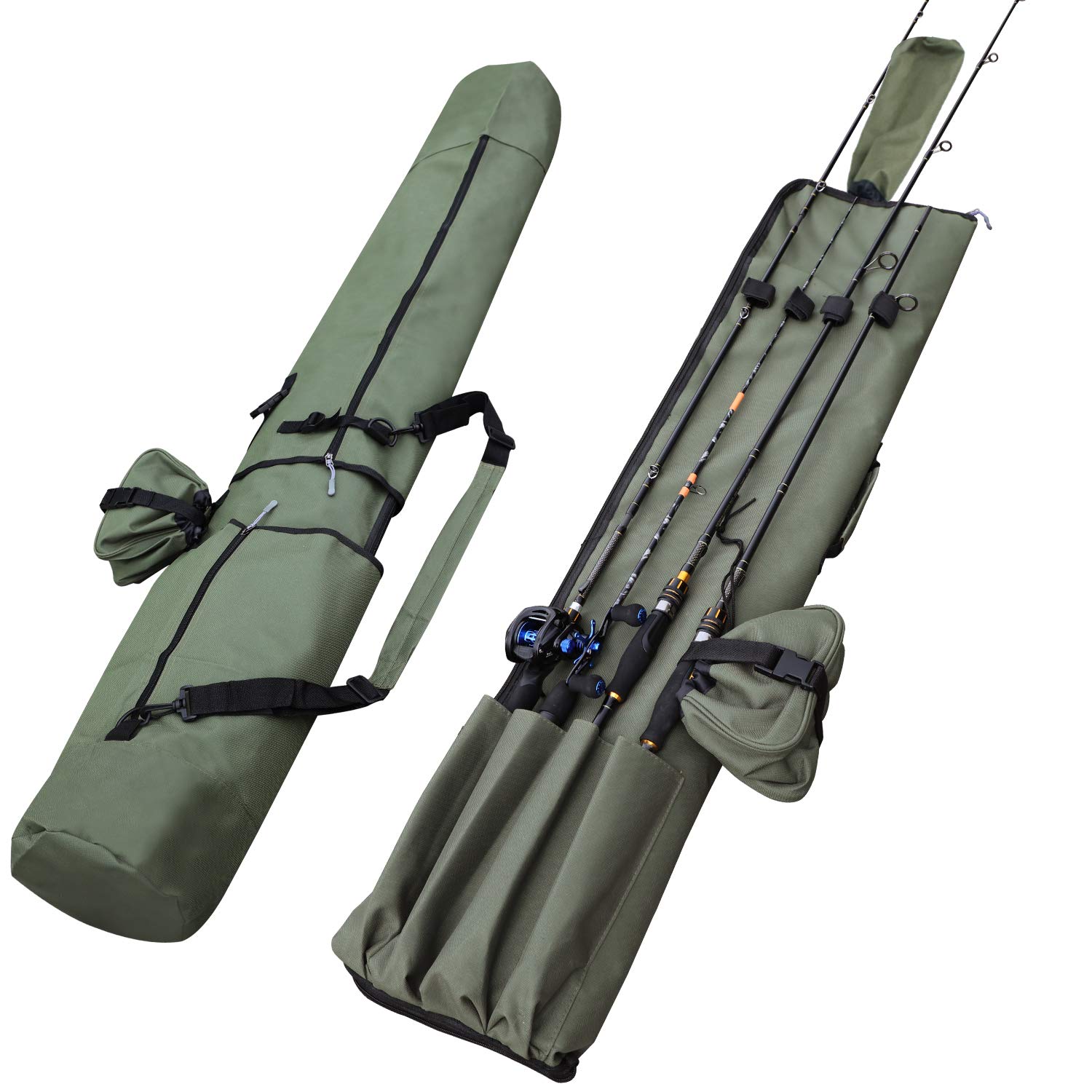 Sougayilang Fishing Rod Bag Canvas Rod Case Organizer Pole Storage Bag Fishing Rod and Reel Carrier Organizer for Travel, Gift for Father, Boyfriend and Family