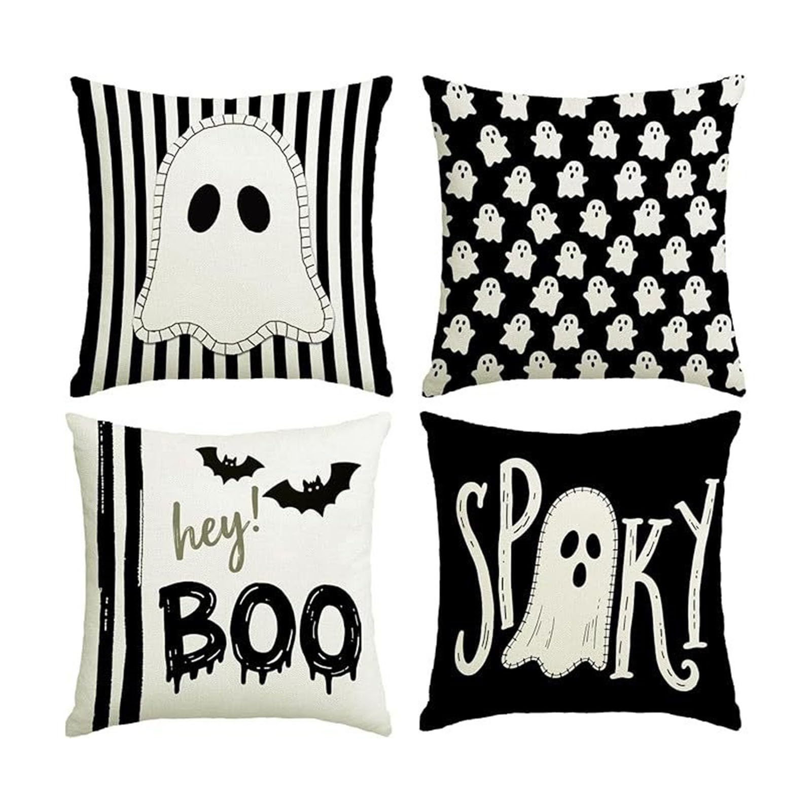 Halloween Ghost Cushion Cover, 18x18 Spooky Skull Throw Pillow for Sofa
