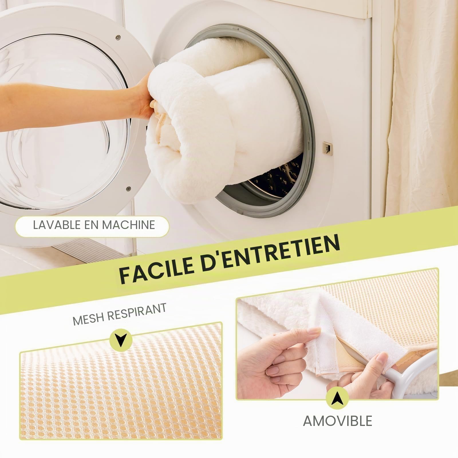MEWOOFUN Grand Hamac Chat Fenêtre avec Housse Épaisse Amovible - 60x36cm Pliable, Robuste Lit pour Chat avec 4 Ventouses Puissantes jusqu'à 18kg, Blanc