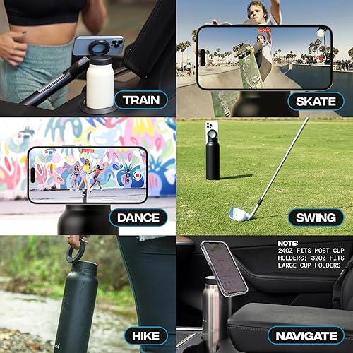 Miniatura 5 de Ringo Botella de agua todo en uno, trípode y soporte magnético para teléfono botella de agua aislada de acero inoxidable con soporte magnético para