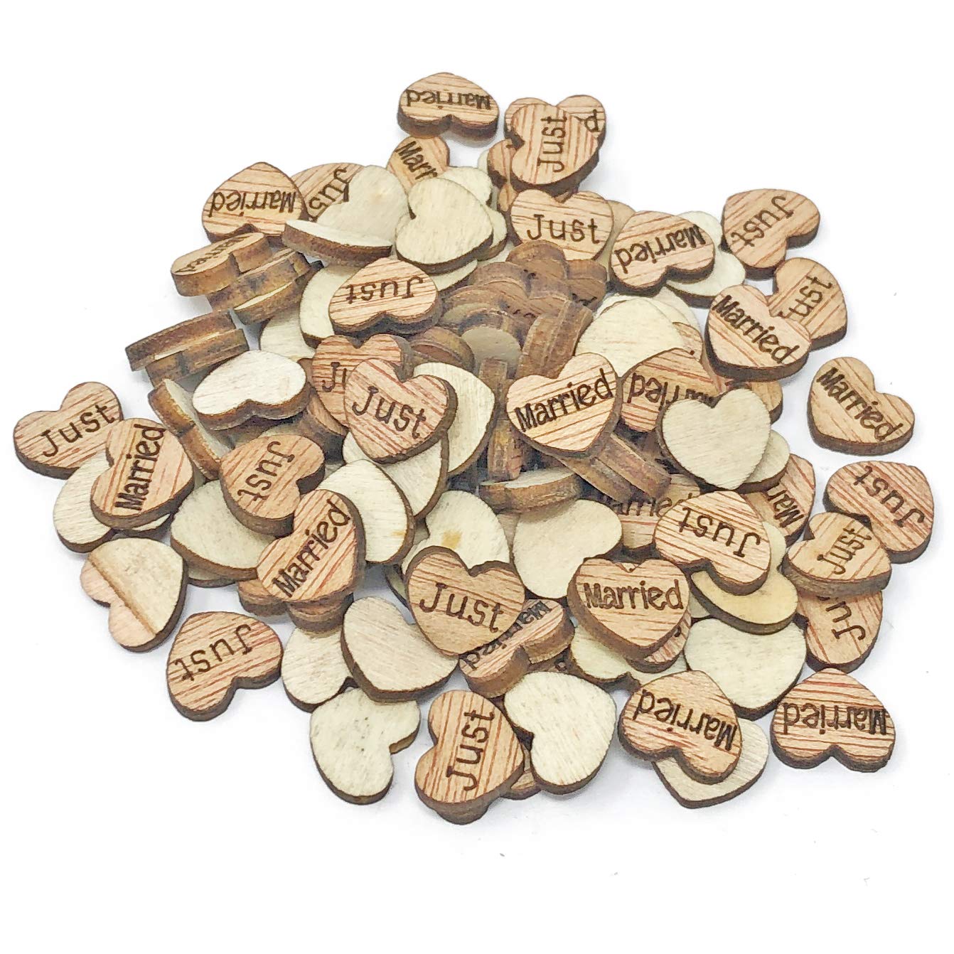 Wedding Touches Beige 10Mm Just Married Love Hearts Wooden Shabby Chic Craft Scrapbook Vintage Confetti Hearts (100)