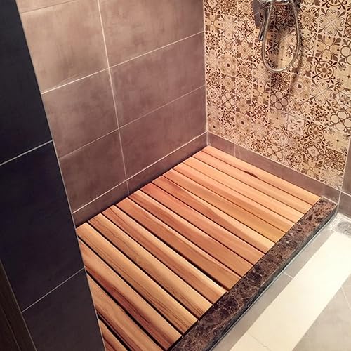 Miniatura 2 de Tapete de baño de madera natural para ducha, tapete de baño de bambú antideslizante, tapete de empalme impermeable de madera maciza, tablero de