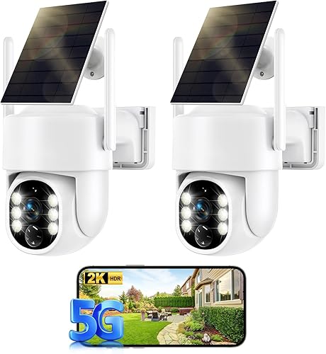 Cámaras de seguridad solares inalámbricas para exteriores, cámaras de 5G y 2.4 GHz para seguridad del hogar, cámara solar 2K para exteriores, visión