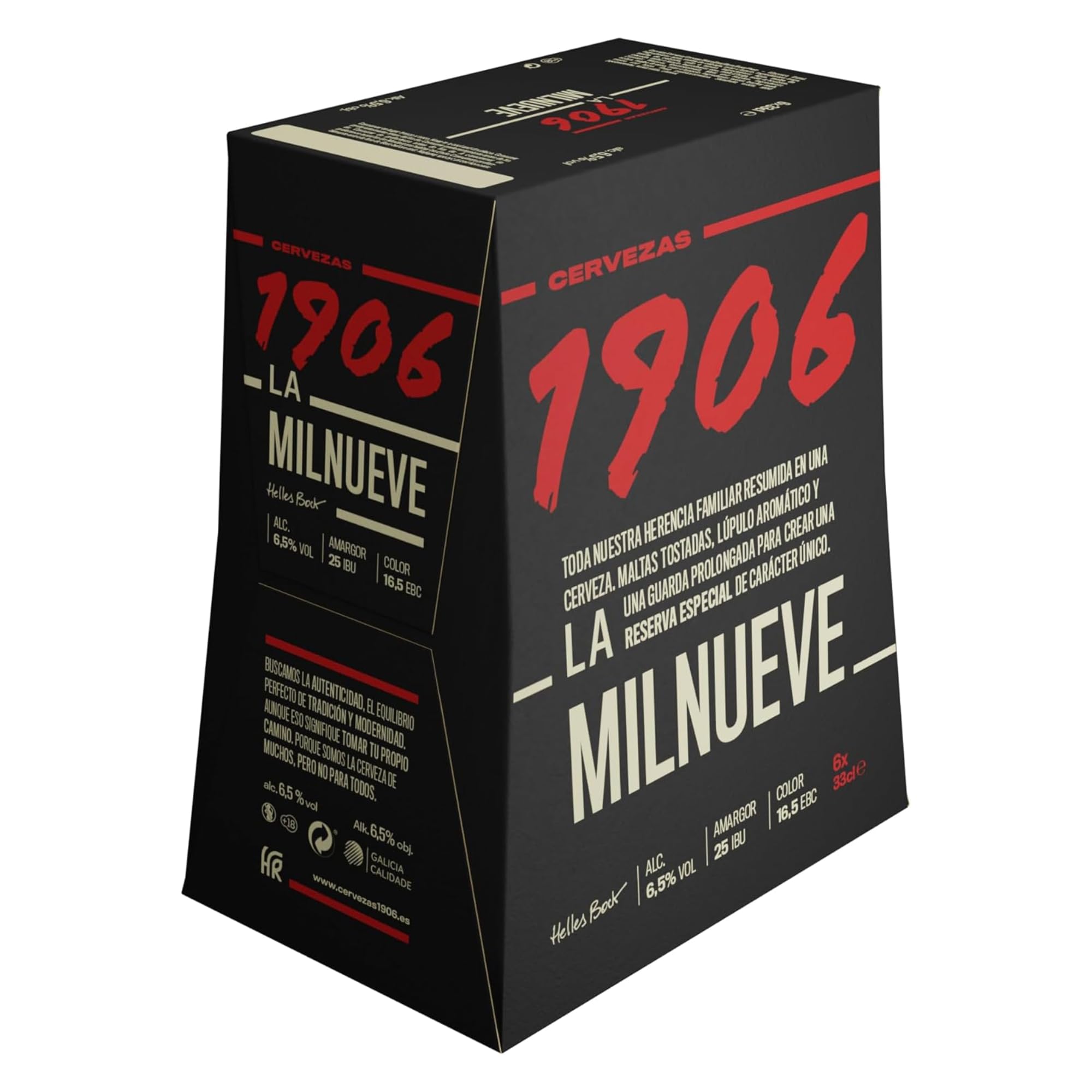 1906 Reserva Especial - Cerveza Lager Extra, Pack de 24 Botellas x 33 cl, Sabor Amargo y Aroma Tostado, Galardonada Internacionalmente, 6,5% Volumen de Alcohol