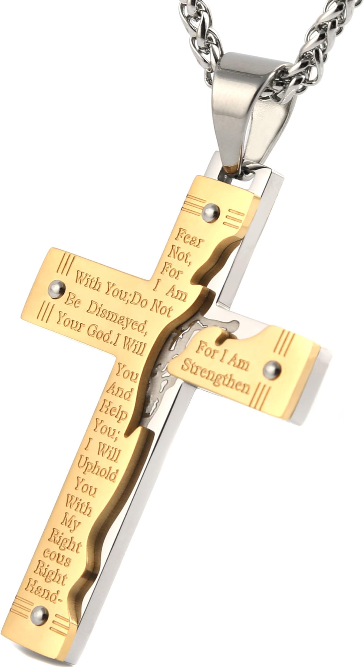Men's Stainless Steel Jesus Christ Crucifix Cross Lord's Prayer Pendant Necklace