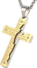 HZMAN Men's Stainless Steel Jesus Christ Crucifix Cross Lord's Prayer Pendant Necklace