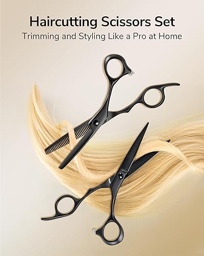 Miniatura 6 de ULG Juego de 2 tijeras de corte de pelo y tijeras para adelgazar el cabello, mango ergonómico, tijeras de peluquería ligeras para uso doméstico y de